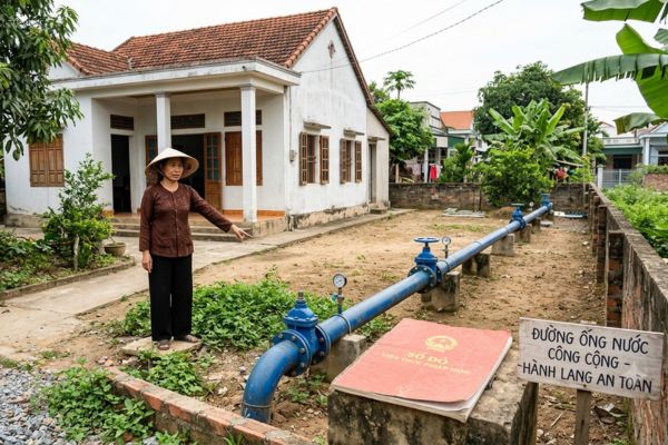 Mua nhà đất có sổ đỏ nhưng đất có đường ống nước công cộng