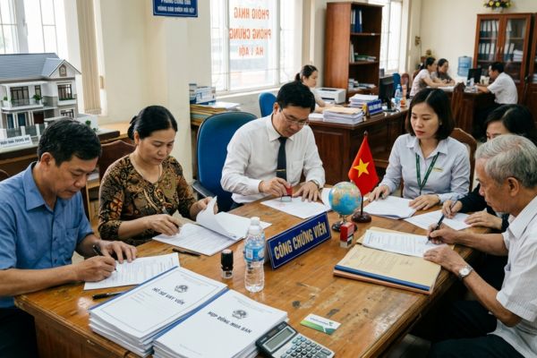 Mua đất bằng tiền vay ngân hàng: Quy trình phối hợp 3 bên tại công chứng