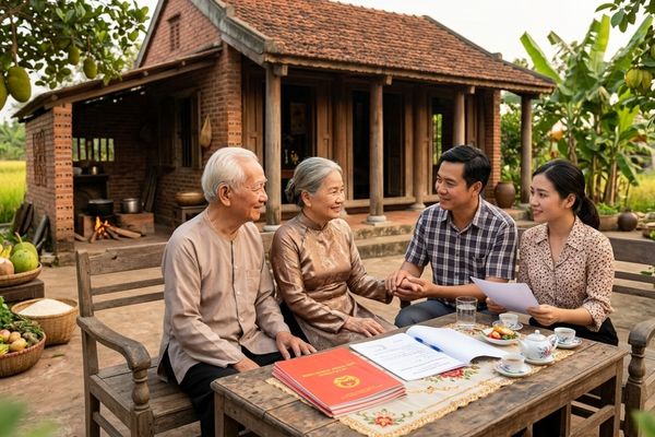 Cho tặng nhà đất có kèm thỏa thuận trích hoa lợi nuôi dưỡng bố mẹ già trọn đời