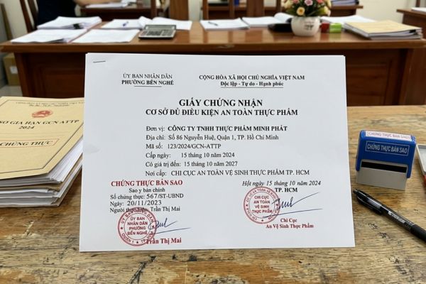 Chứng thực bản sao Giấy chứng nhận an toàn vệ sinh thực phẩm