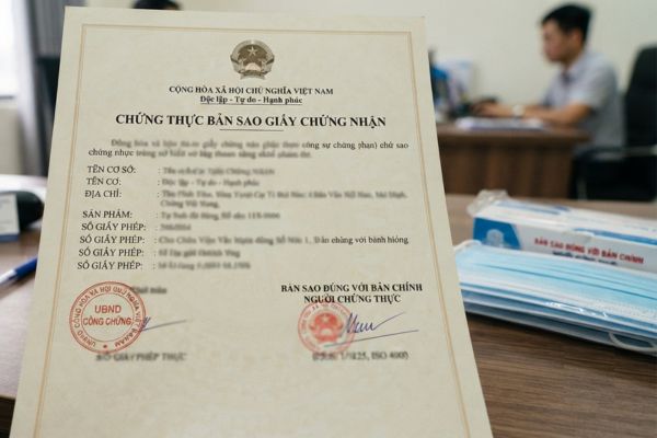 Chứng thực bản sao Giấy chứng nhận cơ sở đủ điều kiện sản xuất khẩu trang y tế