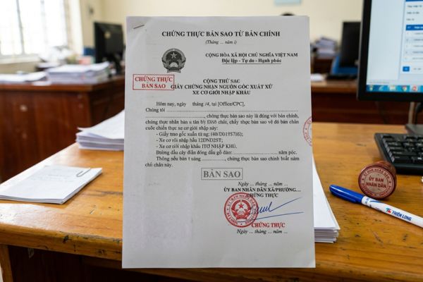 Chứng thực bản sao Giấy chứng nhận nguồn gốc xuất xứ xe cơ giới nhập khẩu