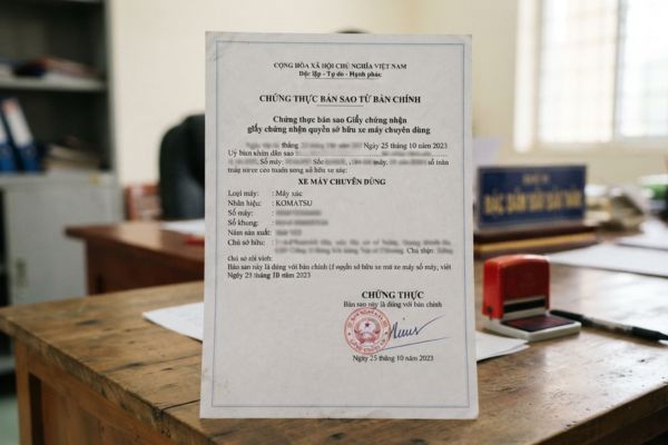 Chứng thực bản sao Giấy chứng nhận quyền sở hữu xe máy chuyên dùng (máy xúc, máy đào)