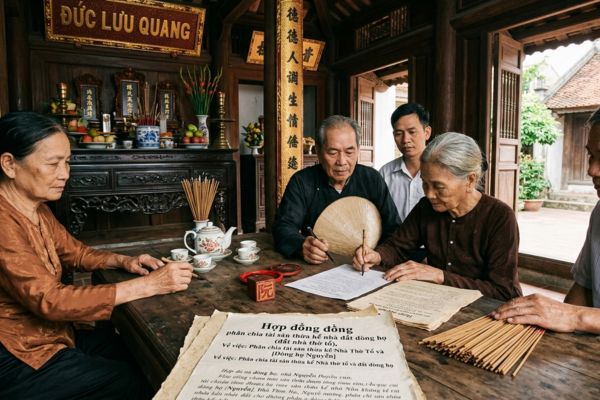 Hợp đồng phân chia tài sản thừa kế nhà đất dòng họ (đất nhà thờ tổ)