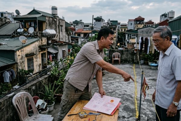 Hợp đồng tặng cho nhà đất dính tranh chấp khoảng không tầng mái