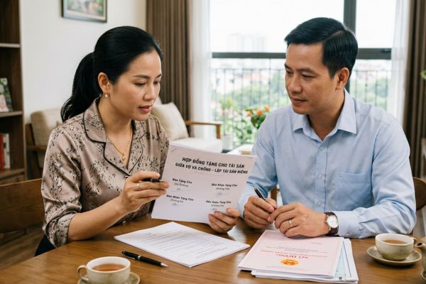Hợp đồng tặng cho tài sản giữa vợ và chồng: Thủ tục lập tài sản riêng chuẩn