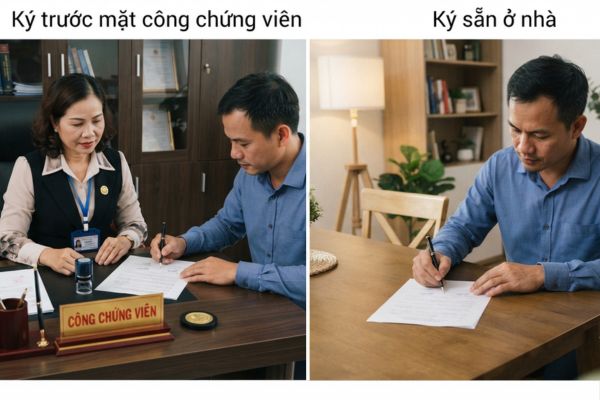 Sự khác nhau giữa việc ký tên trước mặt công chứng viên và ký sẵn ở nhà